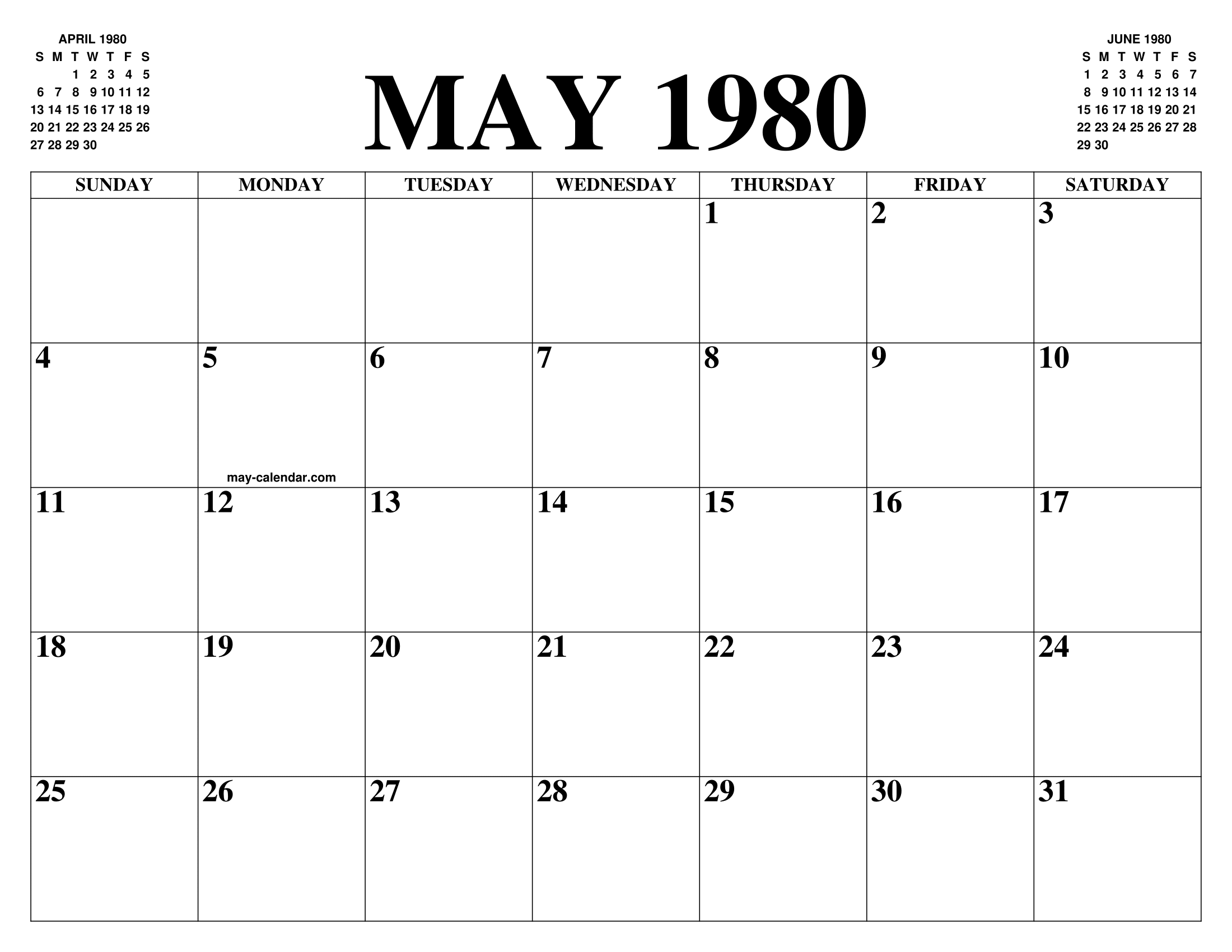 MAY 1980 CALENDAR OF THE MONTH FREE PRINTABLE MAY CALENDAR OF THE YEAR MAY 1980 CALENDAR OF THE MONTH FREE PRINTABLE MAY CALENDAR OF THE YEAR