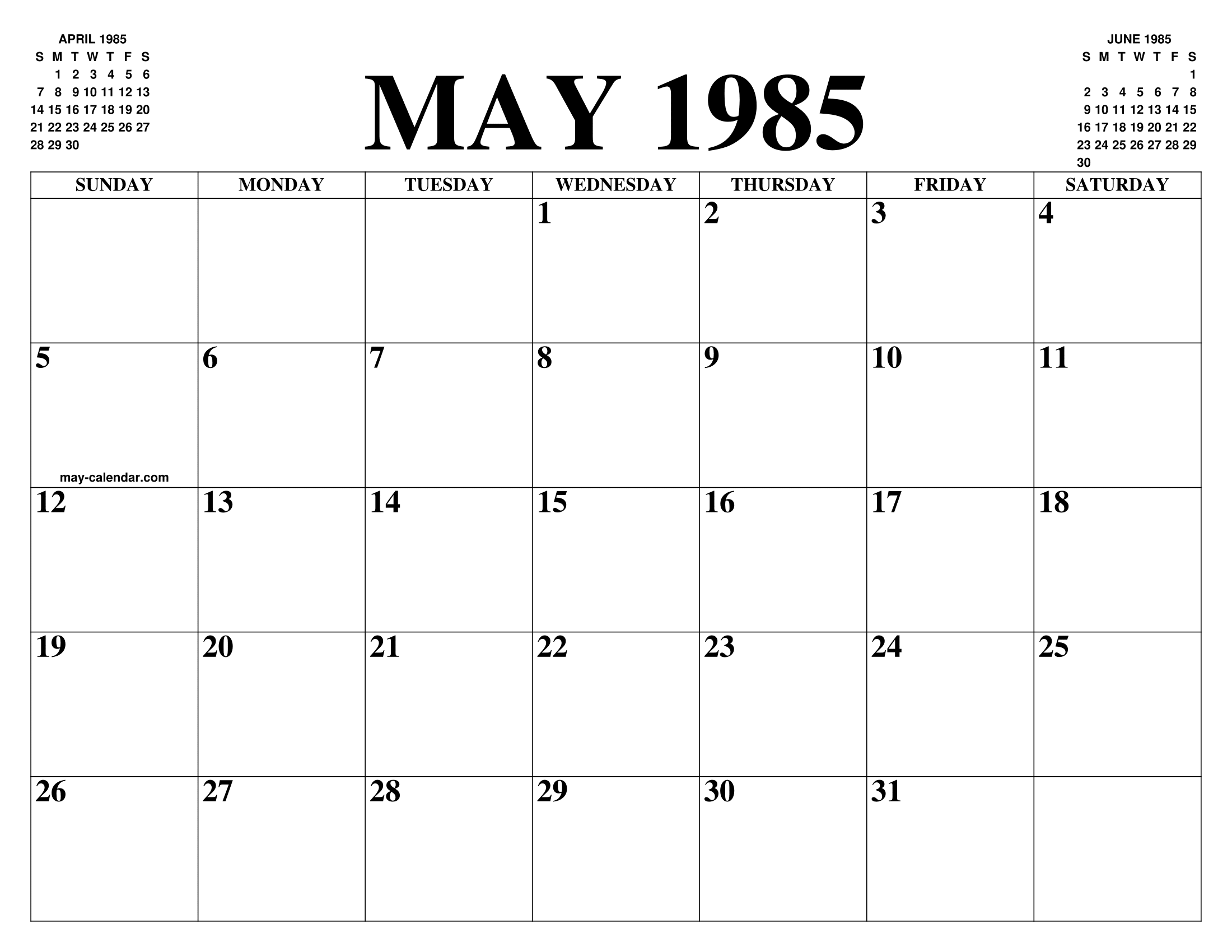 MAY 1985 CALENDAR OF THE MONTH: FREE PRINTABLE MAY CALENDAR OF THE YEAR MAY 1985 CALENDAR OF THE MONTH: FREE PRINTABLE MAY CALENDAR OF THE YEAR