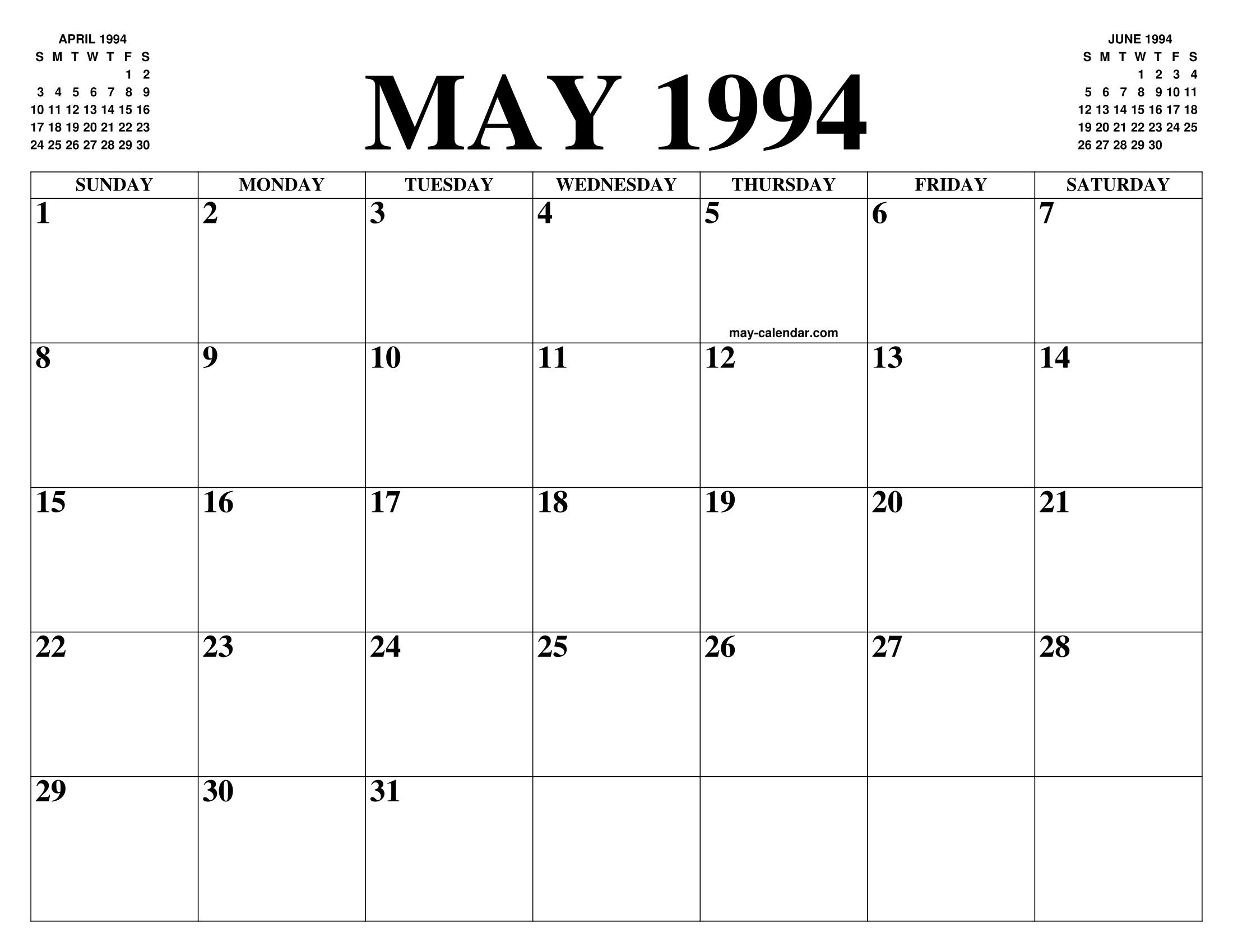 MAY 1994 CALENDAR OF THE MONTH: FREE PRINTABLE MAY CALENDAR OF THE YEAR - AGENDA MAY 1994 CALENDAR OF THE MONTH: FREE PRINTABLE MAY CALENDAR OF THE YEAR - AGENDA