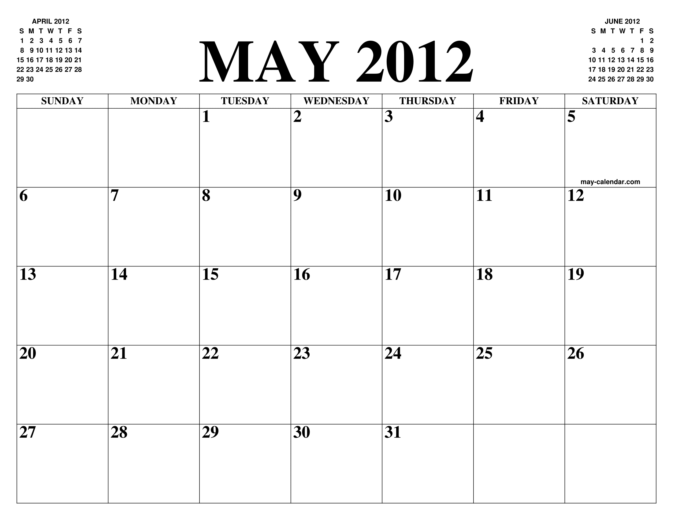 MAY 2012 CALENDAR OF THE MONTH: FREE PRINTABLE MAY CALENDAR OF THE YEAR